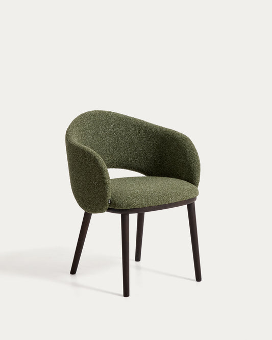 Maina chair in thick chenille green and solid ash wood legs with ebonised finish FSC Mix Credit