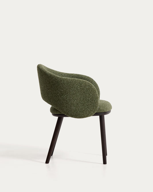 Maina chair in thick chenille green and solid ash wood legs with ebonised finish FSC Mix Credit