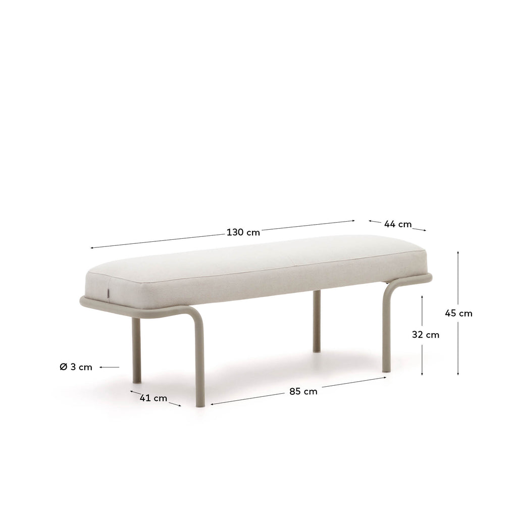 Banc Compo en chenille beige et structure en métal beige 130 cm