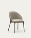 Eamy chair in light brown chenille with ash veneer in walnut finish and black metal