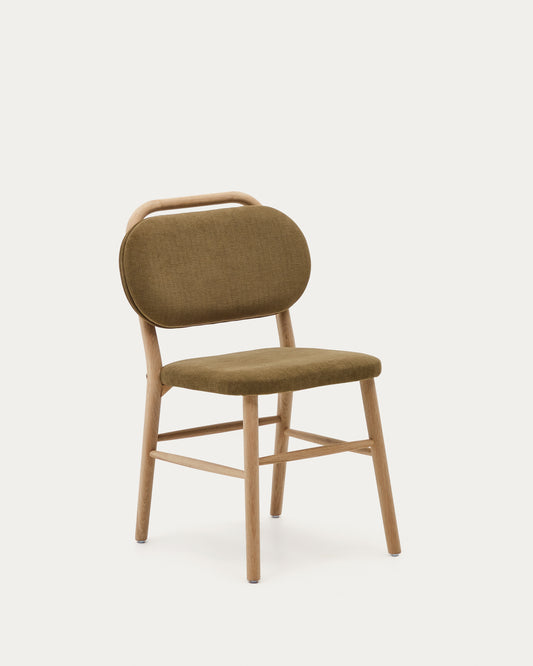 Chaise Helda en chenille verte et bois de chêne FSC Mix Credit