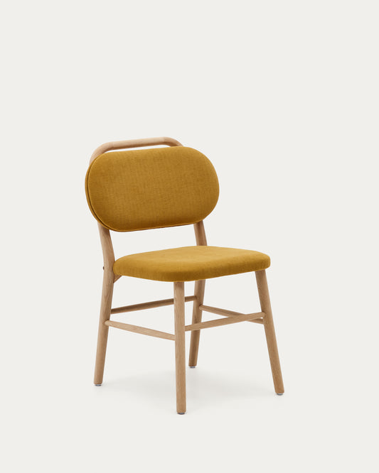 Chaise Helda en chenille moutarde et bois de chêne FSC Mix Credit