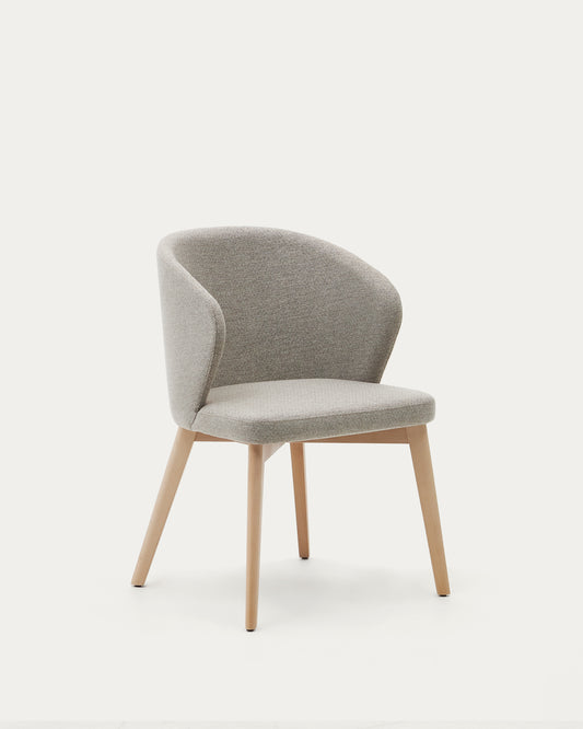 Chaise Darice en tissu chenille marron et bois de hêtre, finition naturelle FSC 100 %