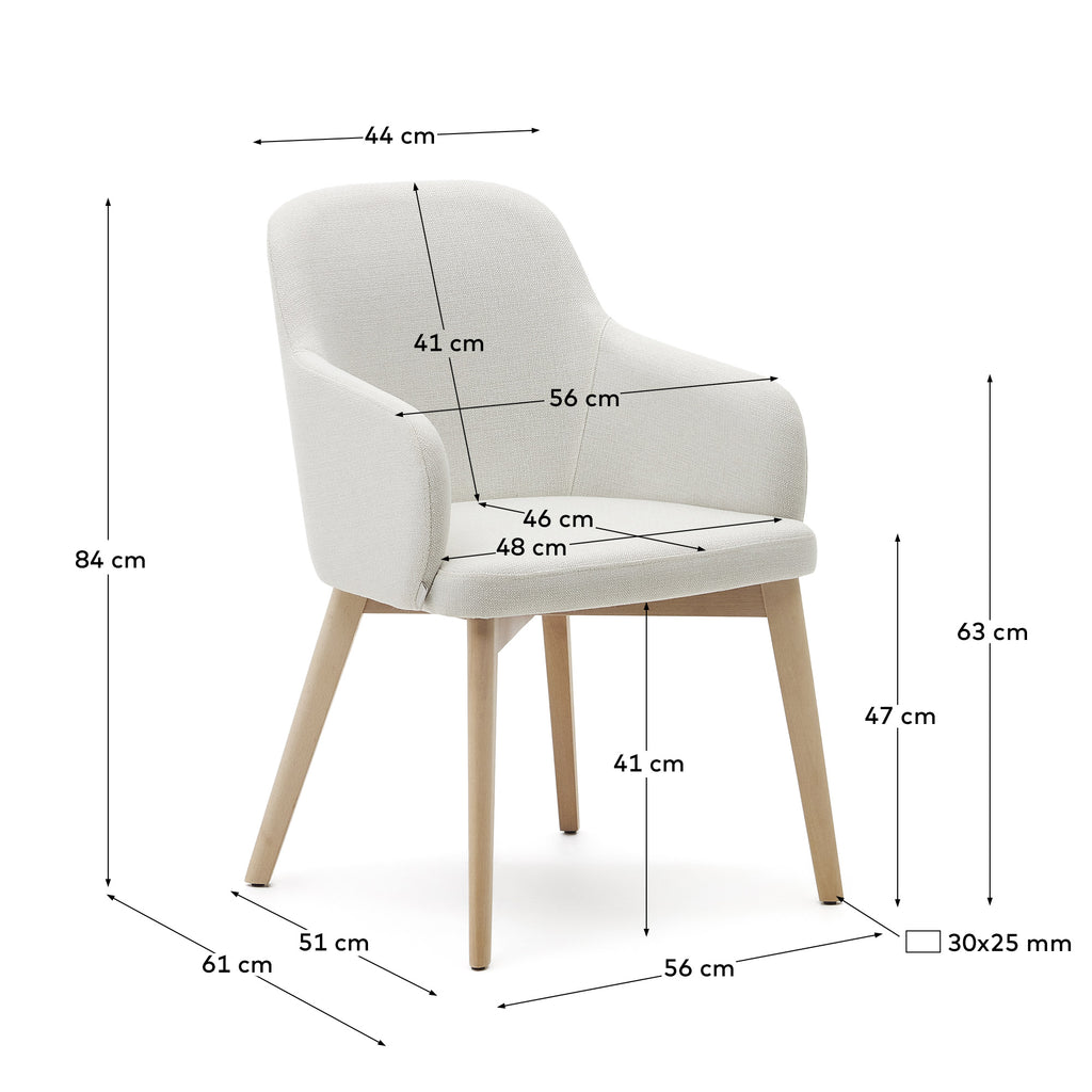 Nelida chair in beige chenille and solid beech wood in a natural finish FSC 100%