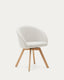 Chaise giratoire Marvin chenille beige et pieds en bois de hêtre finition naturelle FSC 100%