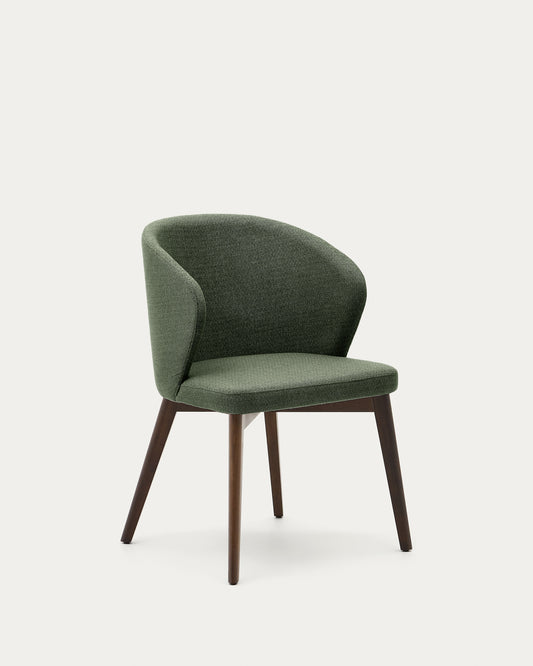 Chaise Darice en tissu chenille vert et bois de hêtre, finition noyer FSC 100 %