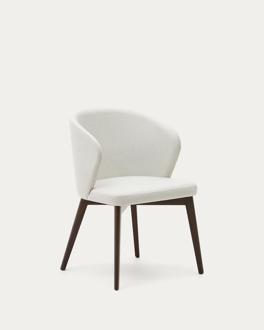 Chaise Darice en tissu chenille beige et bois de hêtre, finition noyer FSC 100 %