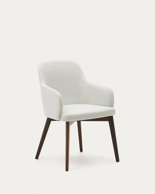 Chaise Nelida en tissu chenille beige et bois de hêtre, finition noyer FSC 100 %