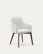 Chaise Nelida en tissu chenille beige et bois de hêtre, finition noyer FSC 100 %