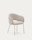 Chaise Maina en tissu chenille épais et pieds en acier beige FSC Mix Credit