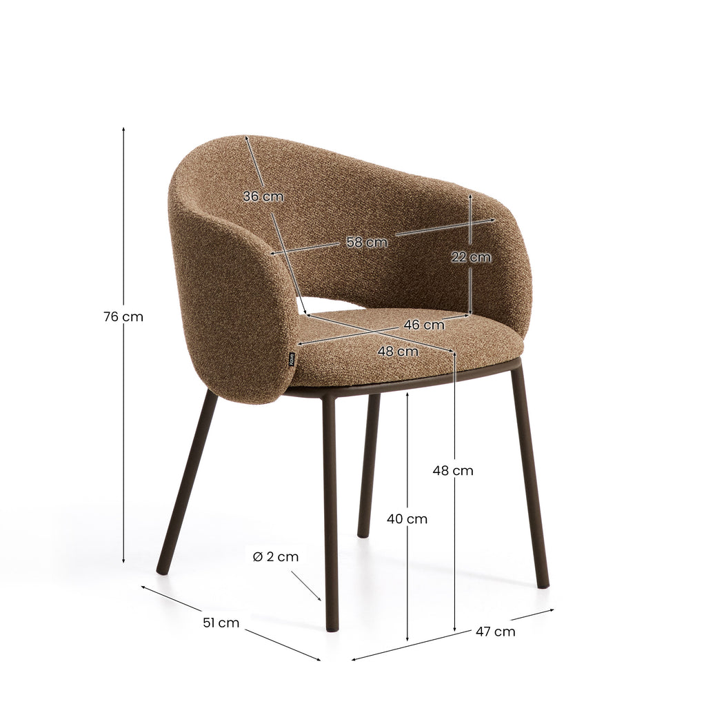 Chaise Maina en chenille épaisse marron avec pieds en acier finition marron FSC Mix Credit