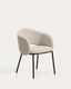 Chaise Maina en chenille épaisse beige avec pieds en acier finition noire FSC Mix Credit