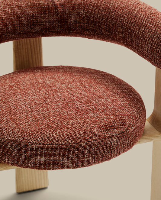 Granite 3-legged chair terracotta chenille and solid ash wood in a natural tone finish FSC 100%