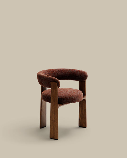 Chaise Granite à 3 pieds en tissu chenille marron et bois de frêne finition noyer FSC 100%