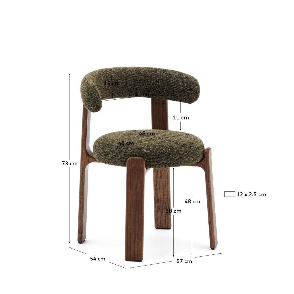 Chaise Granite version ignifugée en chenille verte et bois de frêne avec finition ton noyer FSC 100 %