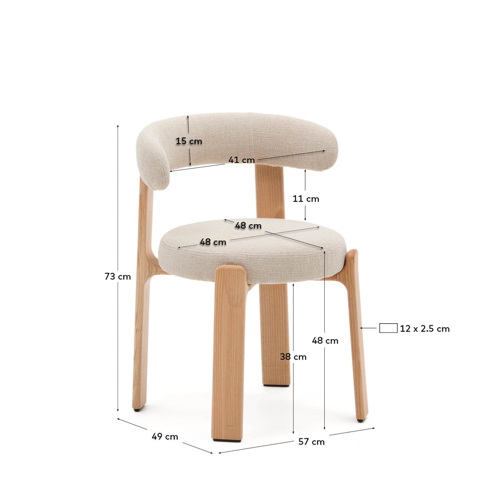 Chaise Granite en tissu chenille beige et bois de frêne finition ton naturel FSC 100%