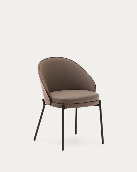 Chaise Eamy en polyuréthane marron, placage de frêne avec finition noyer et métal noir