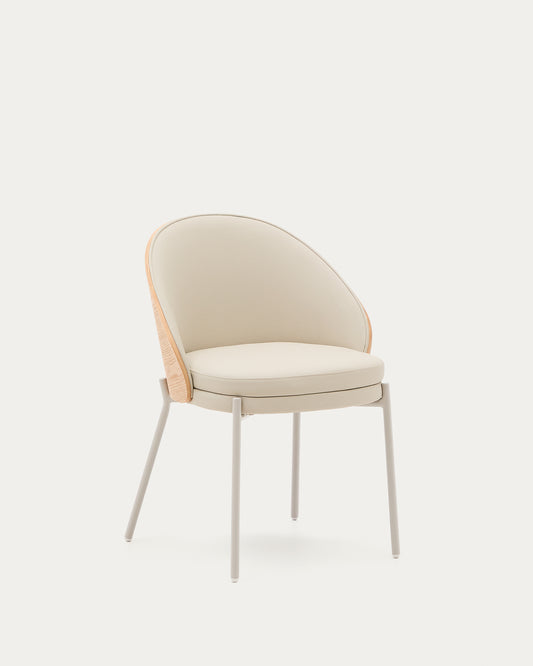 Chaise Eamy en polyuréthane beige, placage de frêne avec finition naturelle et métal beige