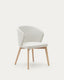 Chaise Darice en tissu chenille beige et bois de hêtre, finition naturelle FSC 100 %