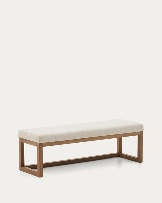 Banquette Loya en chenille beige et bois de hêtre avec finition en ton noyer 128 cm