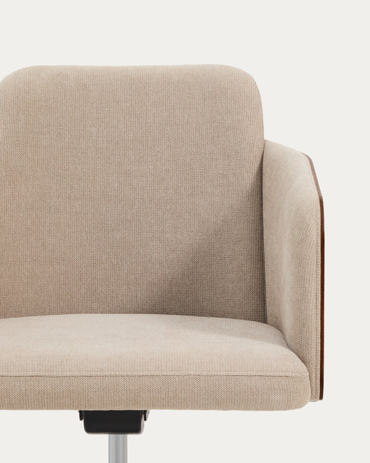 Chaise de bureau Madai en chenille marron et placage de frêne avec finition noyer FSC Mix Credit
