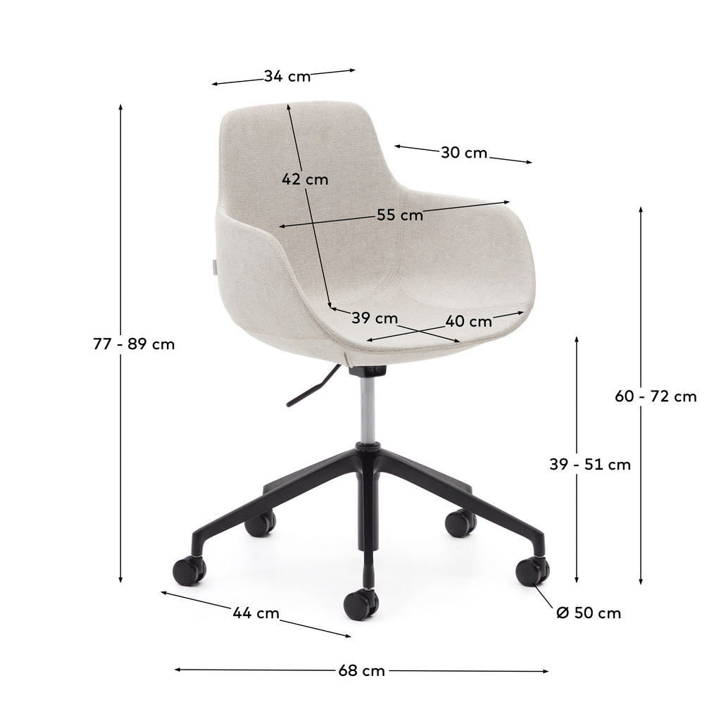 Chaise de bureau Tissiana beige et aluminium avec finition noire mate