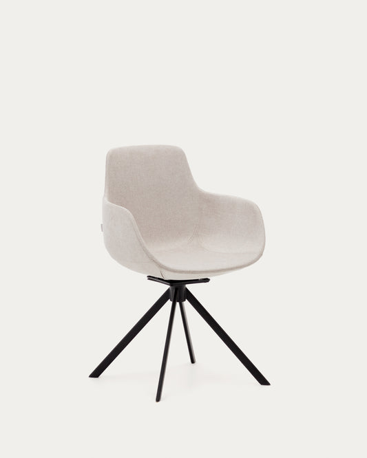 Chaise giratoire auto-retour  Tissiana en chenille beige et aluminium noir mat