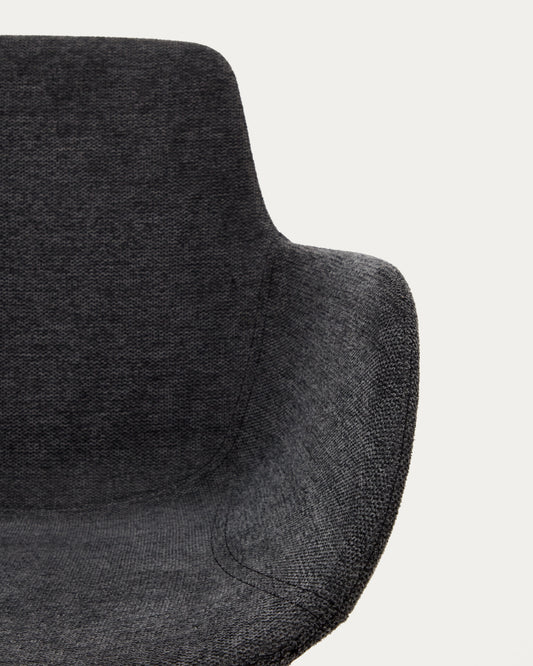 Chaise giratoire auto-retour  Tissiana en chenille gris foncé et aluminium noir mat