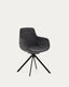 Chaise giratoire auto-retour  Tissiana en chenille gris foncé et aluminium noir mat