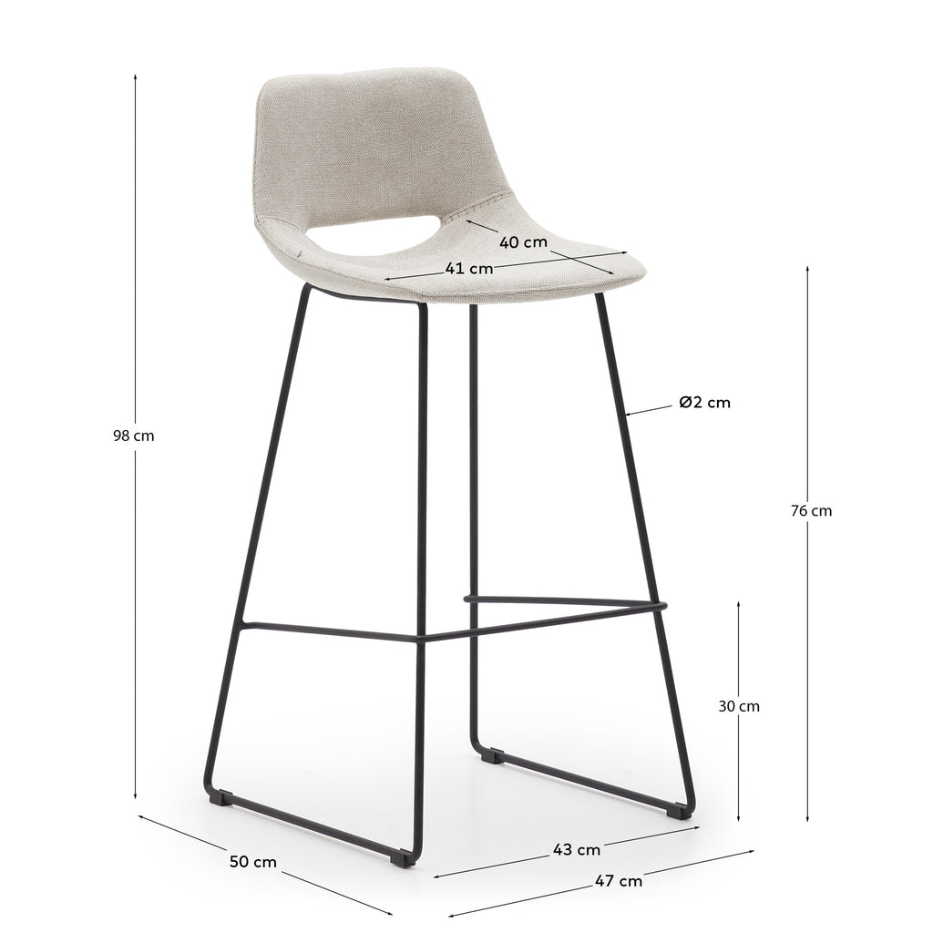 Tabouret Zahara beige et acier noir hauteur 76 cm FSC 100%