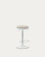 Tabouret Zaib en chenille beige et acier blanc mat hauteur 63-84 cm FSC 100%