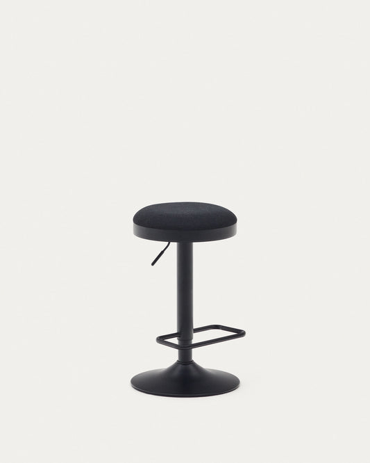 Tabouret Zaib en chenille noir et acier noir mat hauteur 63-84 cm FSC 100%