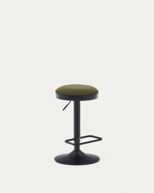 Tabouret Zaib en chenille vert foncé et acier noir mat hauteur 63-84 cm FSC 100%