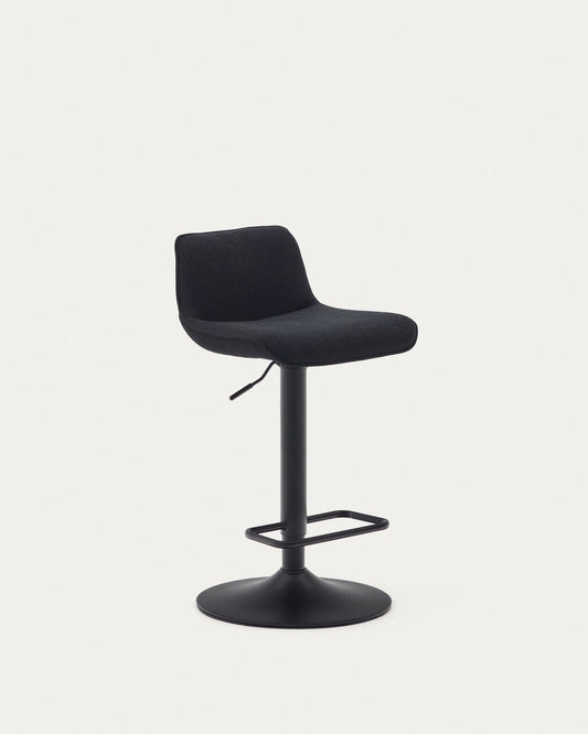 Tabouret Zenda en chenille noir et acier noir mat hauteur  81-102 cm FSC 100%
