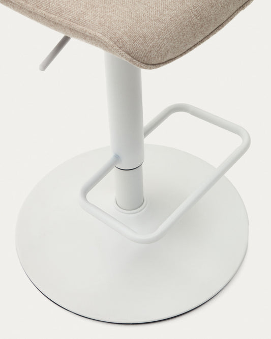 Zenda stool in beige chenille and matt white steel 81-102 cm FSC 100%