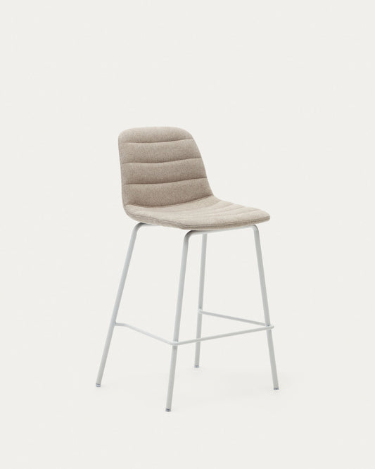 Tabouret  Zunilda en chenille beige et acier avec finition blanc mat hauteur 65cm FSC 100%