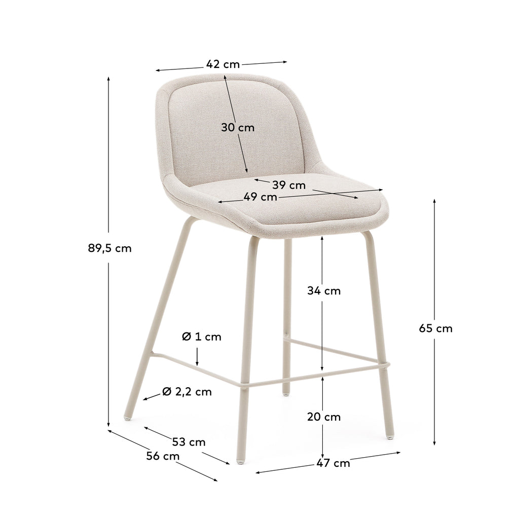 Aimin stool in beige chenille fabric with steel legs in a beige paint finish 65 cm FSC Mix Credit