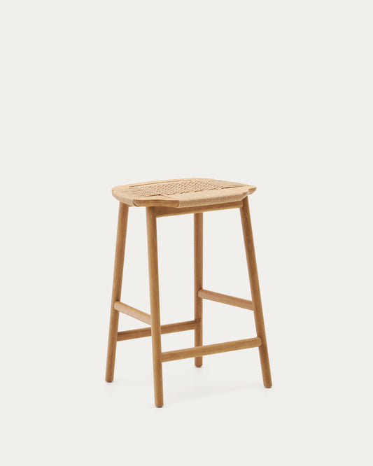 Tabouret  Enit en corde papier beige et bois de chêne finition naturelle 65cm FSC Mix Credit