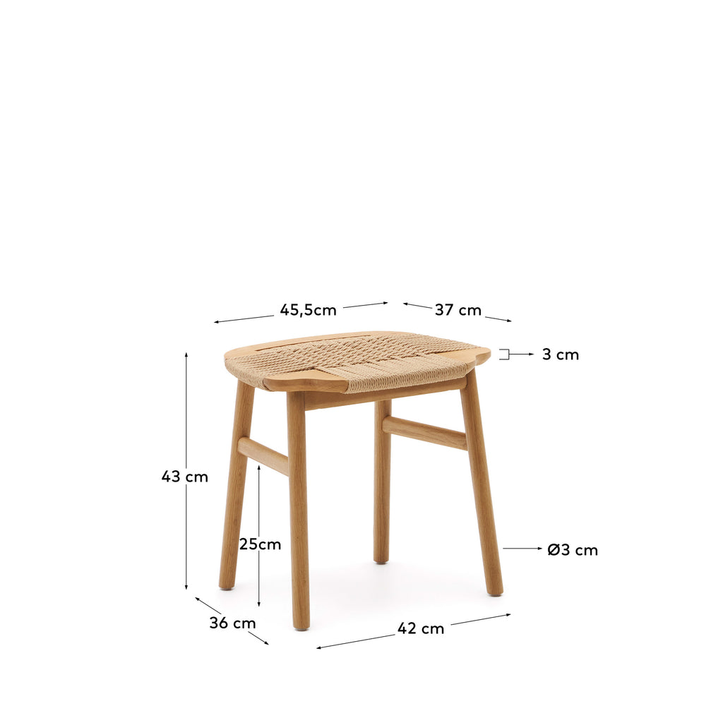 Tabouret  Enit en corde papier beige et bois de chêne finition naturelle  43cm FSC Mix Credit
