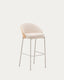 Tabouret Eamy en chenille beige, placage de frêne, finition naturelle et métal beige hauteur 77 cm