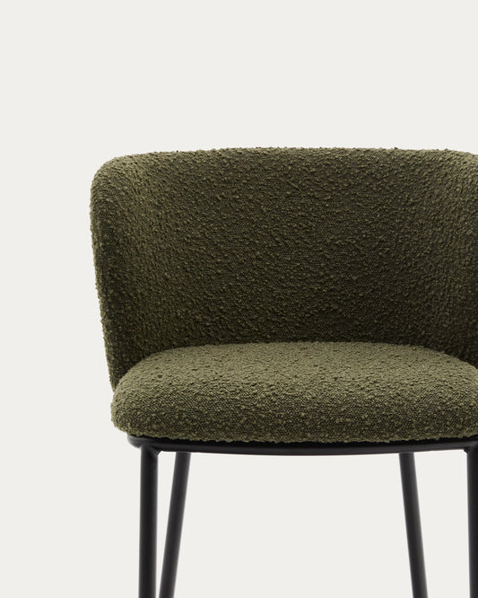 Tabouret Ciselia en tissu effet bouclette vert et acier noir hauteur 75 cm FSC Mix Credit