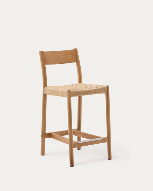 Tabouret Yalia dossier en bois de chêne finition naturelle et assise en corde 65 cm FSC 100 %
