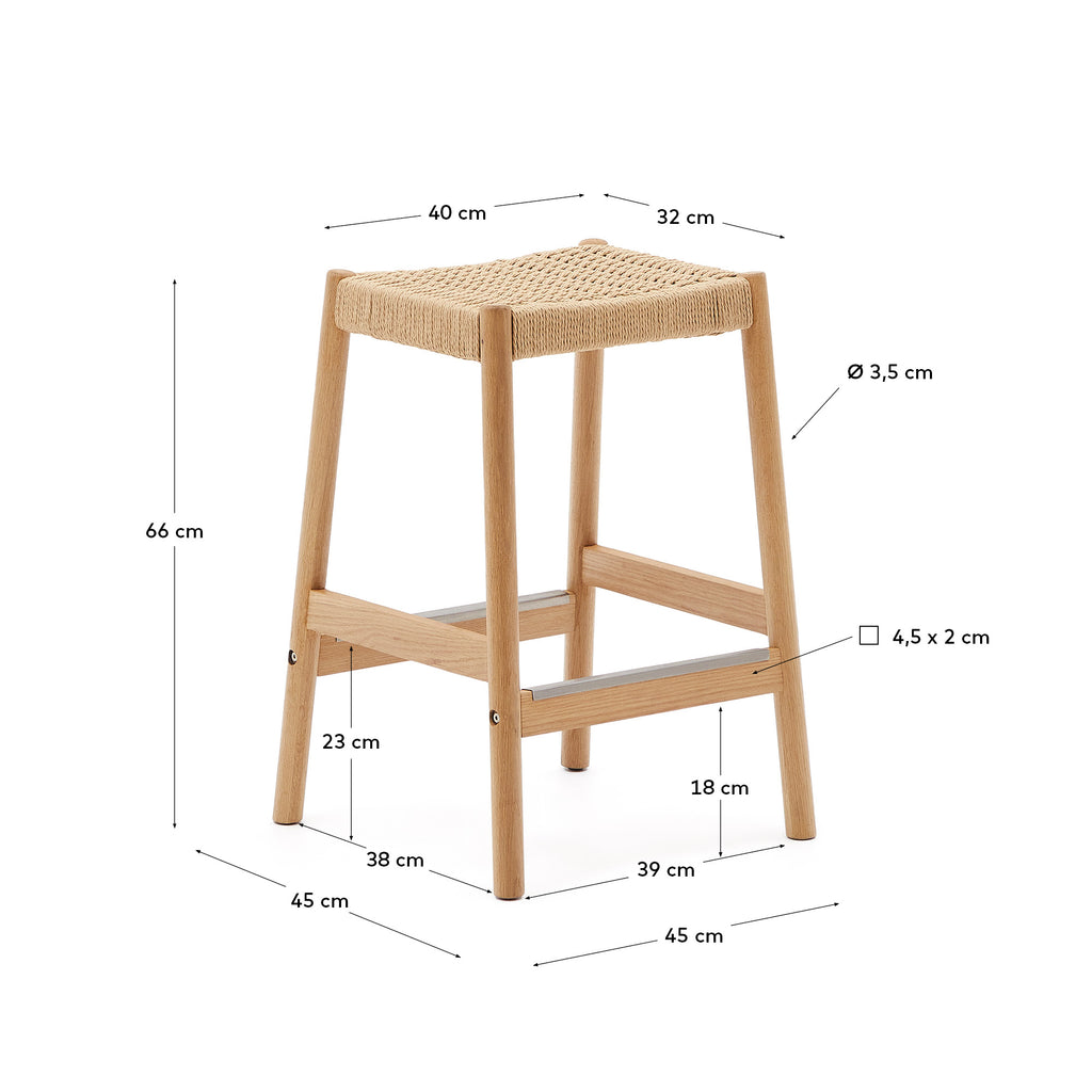 Tabouret Yalia en bois de chêne, finition naturelle et assise en corde, hauteur 65 cm FSC 100 %
