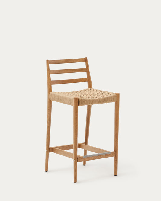 Tabouret Analy dossier en bois de chêne finition naturelle et assise en corde 70 cm FSC 100 %