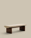 Banc Topaz tissu chenille beige et bois de frêne finition noyer 150 cm FSC 100 %