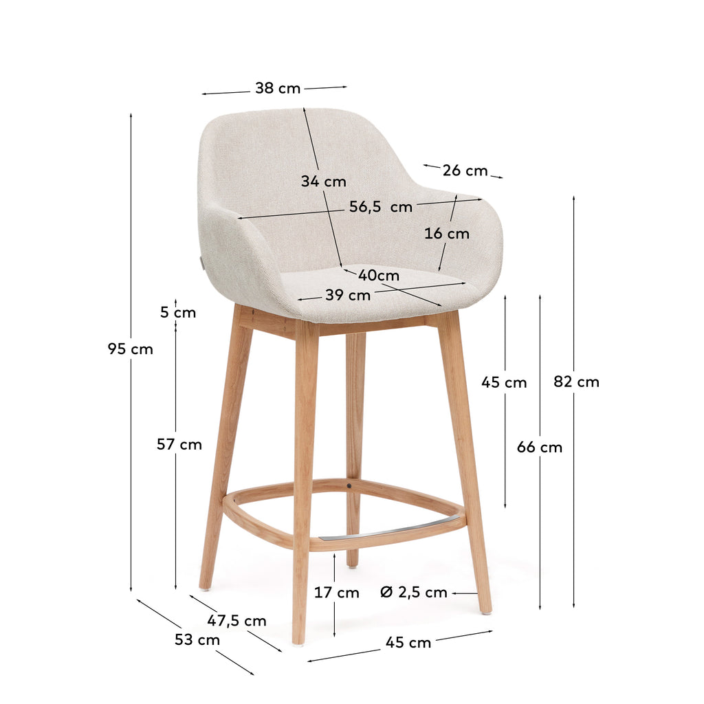 Tabouret Konna beige et pieds en bois de frêne finition claire 65 cm