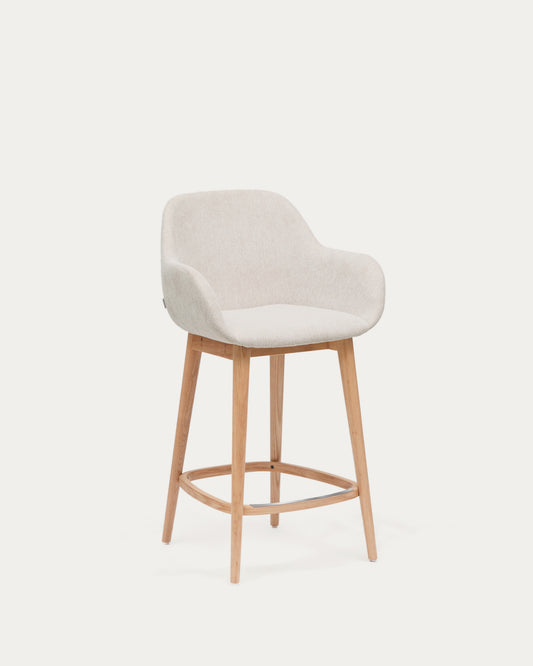 Tabouret Konna beige et pieds en bois de frêne finition claire 65 cm