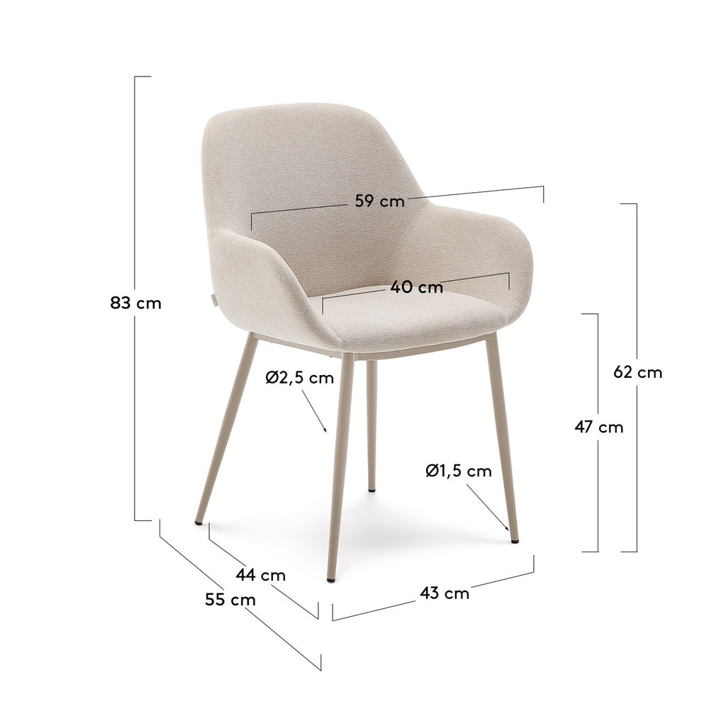 Chaise Konna beige et pieds en acier finition beige
