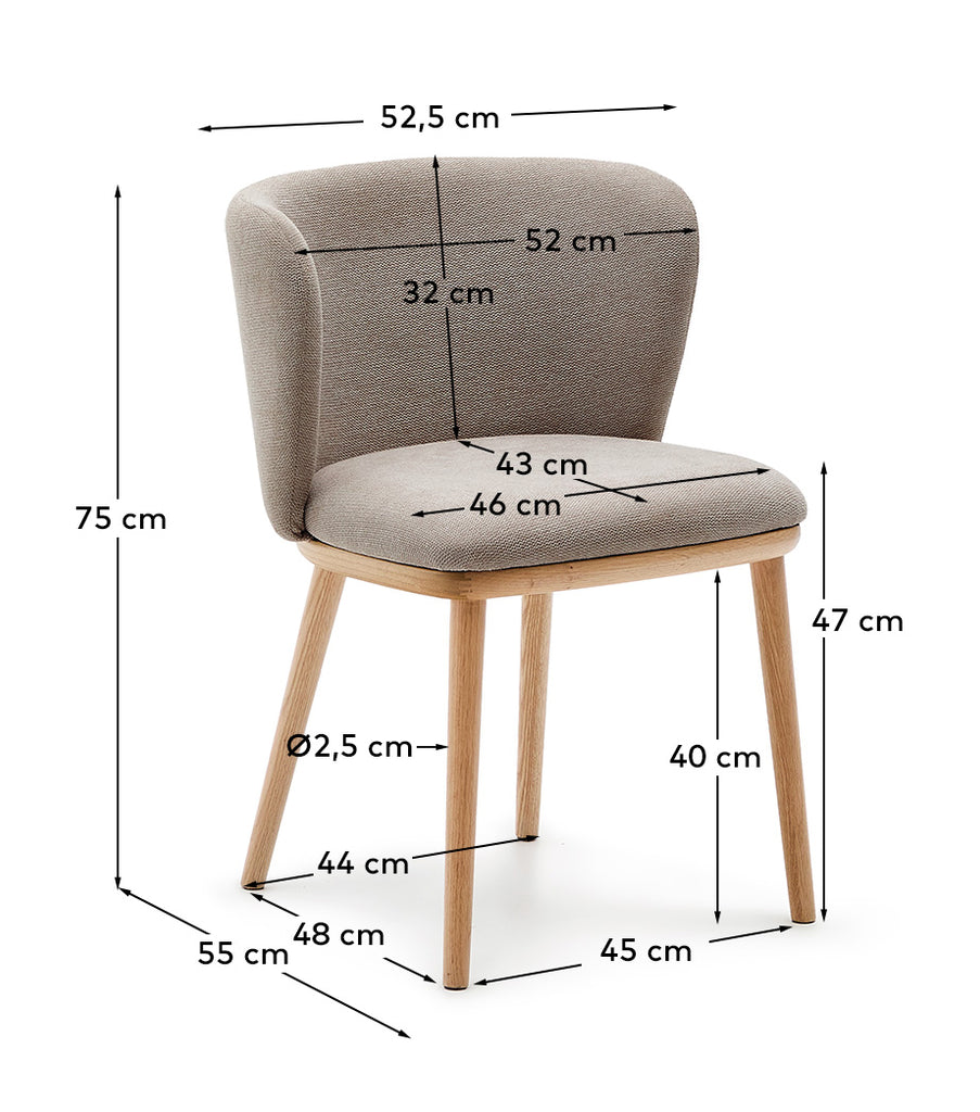 Chaise Ciselia chenille marron et bois de frêne finition ton naturel FSC Mix Credit