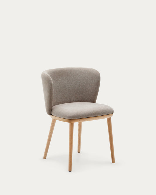 Chaise Ciselia chenille marron et bois de frêne finition ton naturel FSC Mix Credit